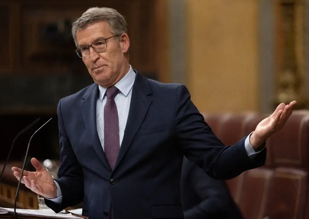 El presidente del PP, Alberto Núñez Feijóo, interviene durante una sesión plenaria, en el Congreso de los Diputados, a 22 de mayo de 2024, en Madrid