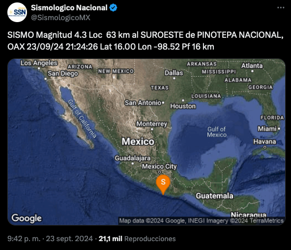 sismo oaxaca pinotepa nacional lunes 23 septiembre