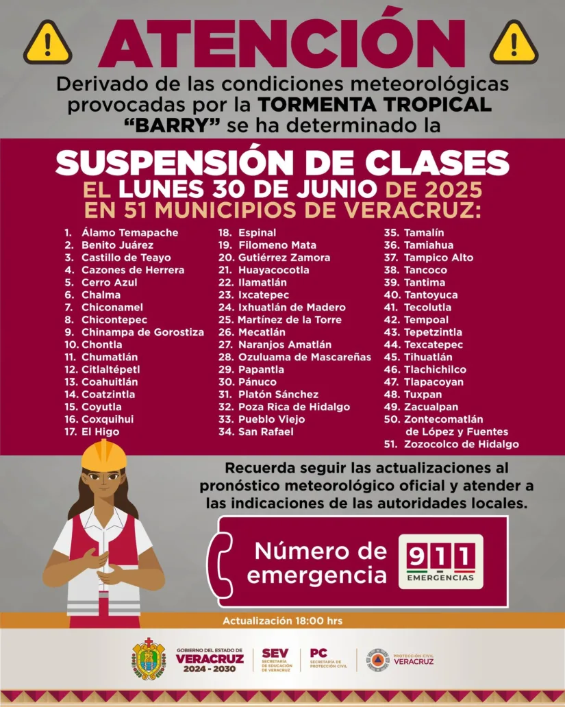 Suspenden clases este lunes en 51 municipios al norte de Veracruz por Barry 514407391 1068332642102855 1648623896480732294 n
