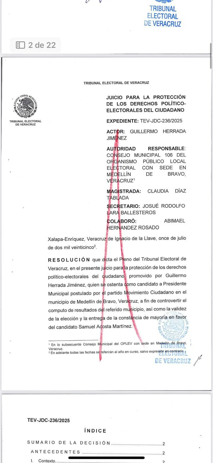 Confirma TEV triunfo de Samuel Acosta en Medellín de Bravo DOCUMENTO