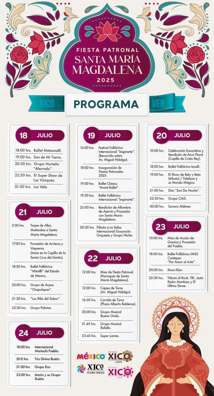 Presentan cartelera de las Fiestas Patronales Xico 2025 programa xico