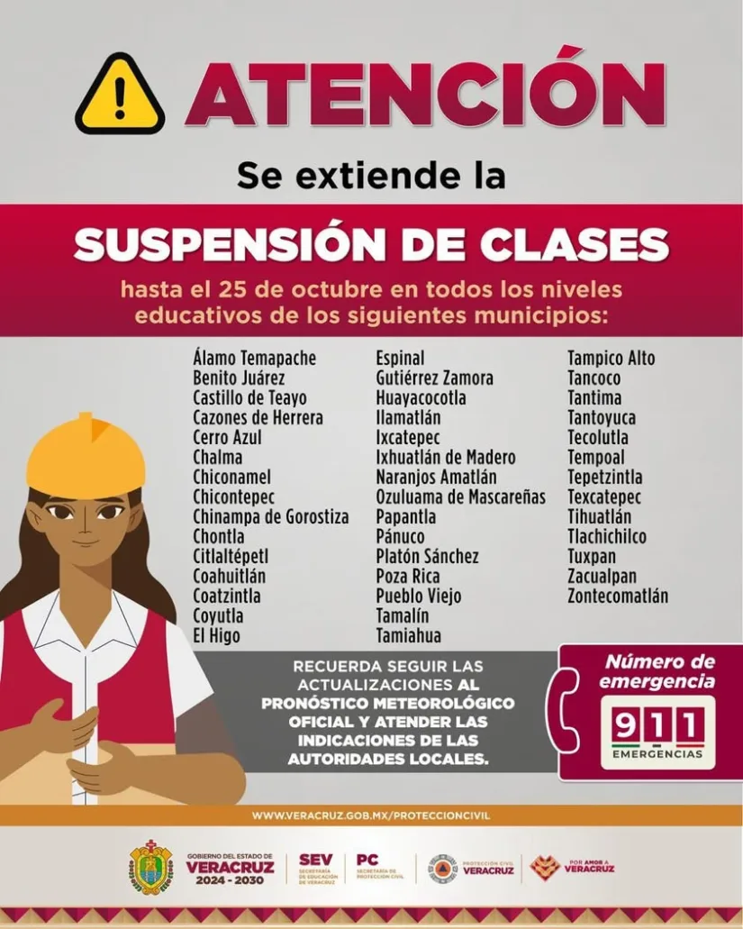 Continúa la suspensión de clases en el norte de Veracruz a causa de la contingencia n